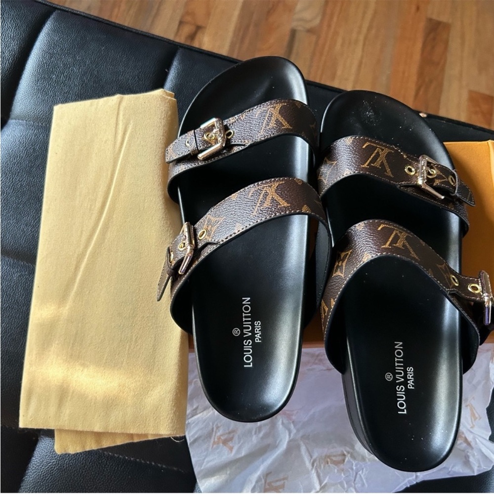 Louis Vuitton Black and Brown Sandals with Adjustable Straps